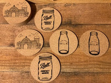 Load image into Gallery viewer, Farmhouse Style Engraved Round Cork Coaster Set - 6pc