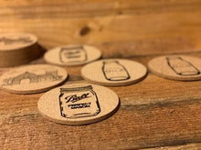 Load image into Gallery viewer, Farmhouse Style Engraved Round Cork Coaster Set - 6pc