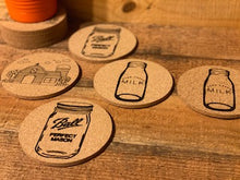 Load image into Gallery viewer, Farmhouse Style Engraved Round Cork Coaster Set - 6pc